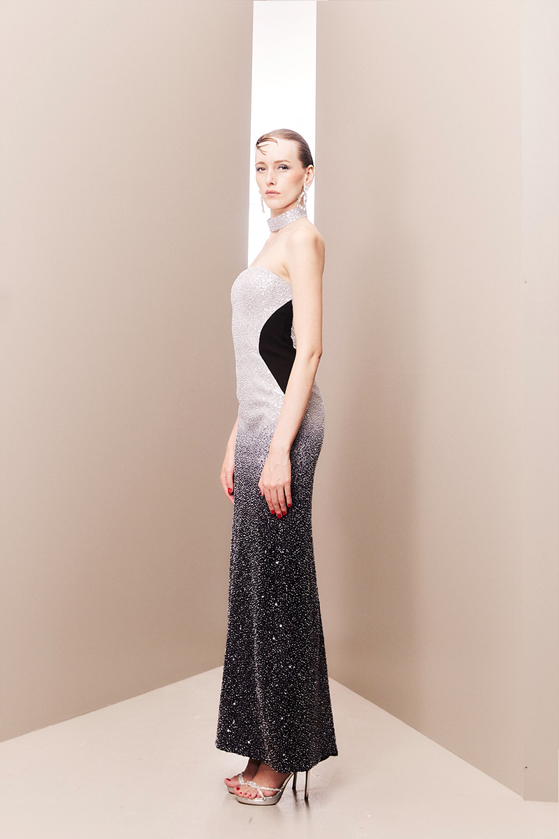 ETHEREAL OMBRE FULLY EMBROIDERED STRAPLESS DRESS - CULT MIA