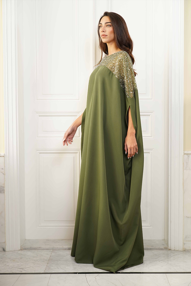 olive embroidered dress Embroidered Halter Midi Dress