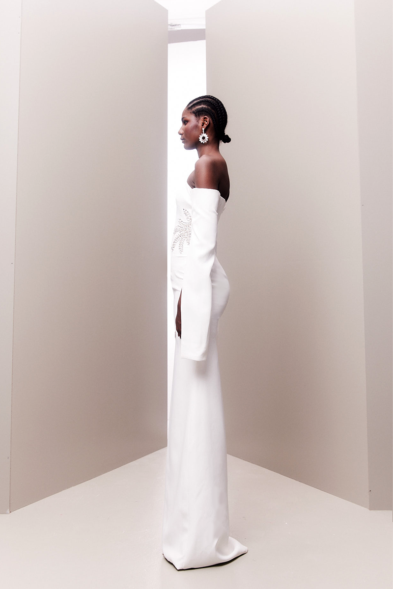 CRYSTAL EMBELLISHED OFF-SHOULDER BRIDAL GOWN - CULT MIA