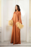 Joanna Andraos CULT MIA X Joanna Andraos Amber Silk-Effect Gown shown from the side, flowing and elegant fabric with a sleek silhouette.