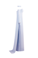 Joanna Andraos baby blue strapless crepe tube gown shown from side, highlighting its sleek fit and elegant design.
