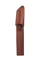 Joanna Andraos CULT MIA X Joanna Andraos silk-effect co-ords ensemble shown from a side angle, featuring a sleek, elegant design.