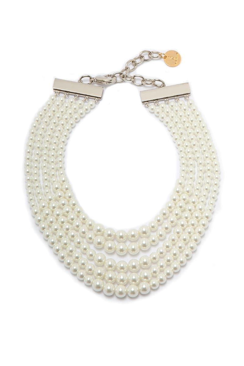 Silver Alex Necklace by Silvia Gnecchi featuring a delicate chain with a gold bead and pearl accent.