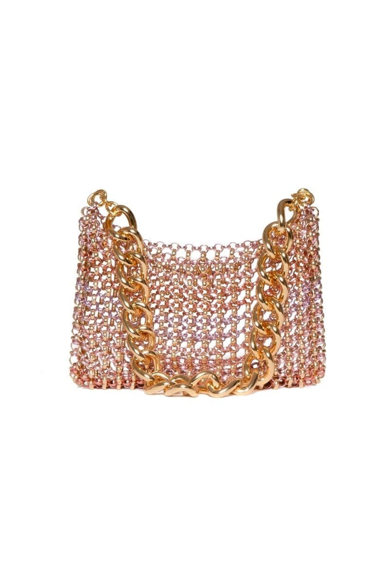 Pink Silvia Gnecchi AMATA chain shoulder bag with a stylish shoulder strap and elegant design.