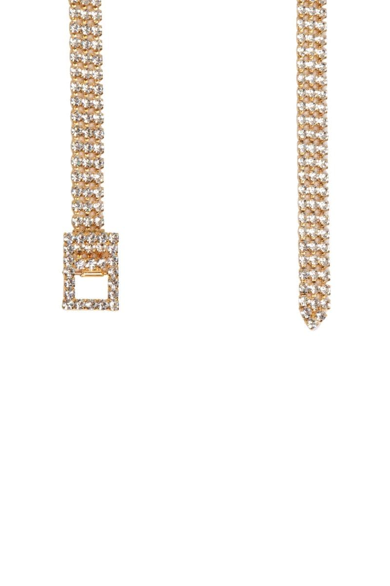 Gold crystal-embellished Silvia Gnecchi belt with elegant design, featuring sparkling crystals and a sleek buckle.