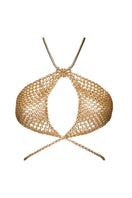 Silvia Gnecchi Gold Under Jacket Chain Bra, stylish gold chain top with under-jacket design, shown in size S.