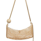Silvia Gnecchi Trilly gold chain shoulder bag with transparent crystals, silver and lilac accents, stylish and elegant.