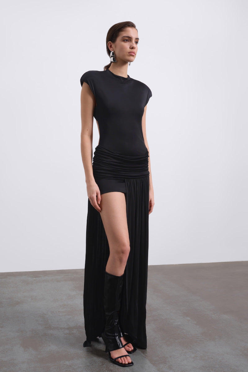 SIRA DRAPED OPEN BACK DRESS IN BLACK