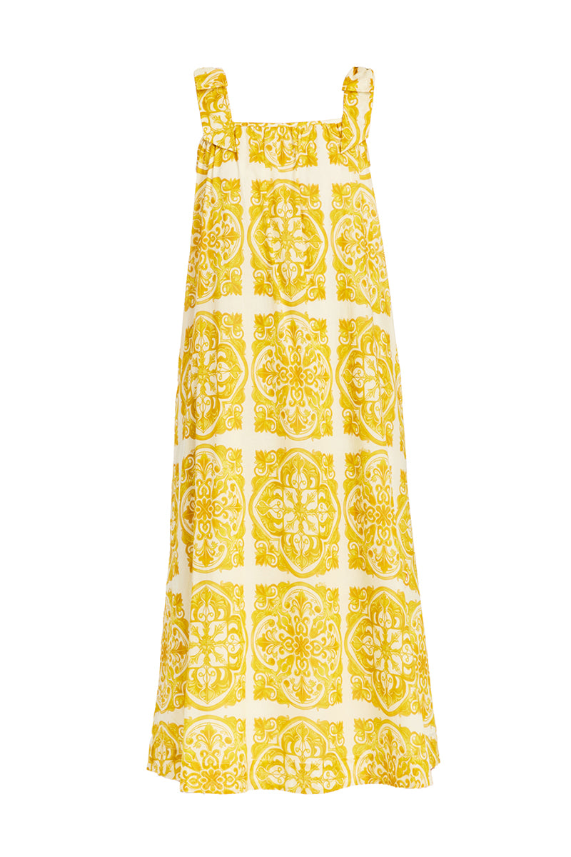 SOLENN MIDI DRESS IN YELLOW TILE - CULT MIA
