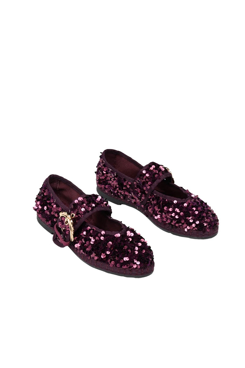 Flabelus Sophie Glinda purple flats with rounded toe and bow detail, showcasing the stylish and comfortable women's footwear.