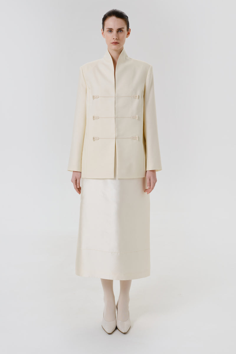 Delegan Still Form blazer jacket in a stylish front view, tailored fit with sleek design and modern lapel details.