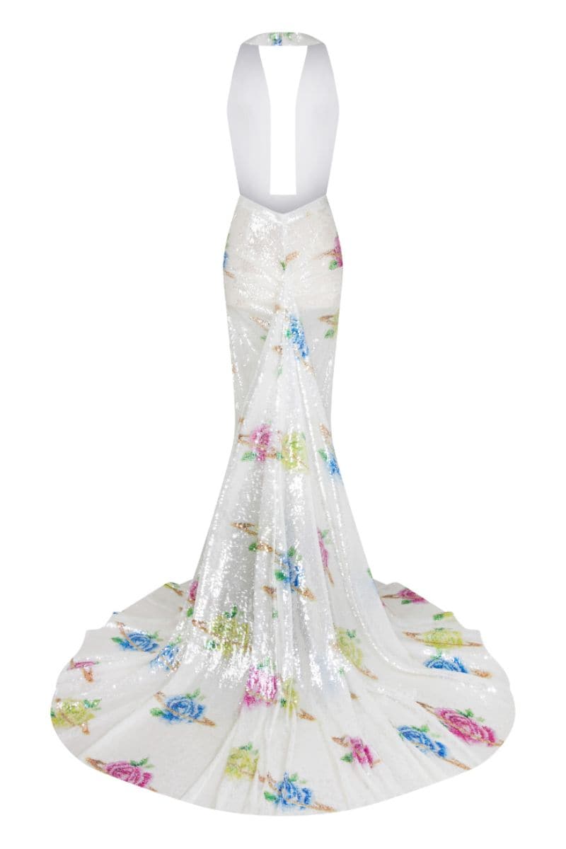 BACKLESS SEQUIN MAXI DRESS WITH TRAIN - CULT MIA