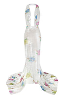 Sudi Etuz backless sequined maxi gown with train, multicolor, elegant formal dress for special occasions.