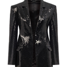 Black oversized blazer by Sudi Etuz with sequined details, featuring a tailored fit and stylish lapels.