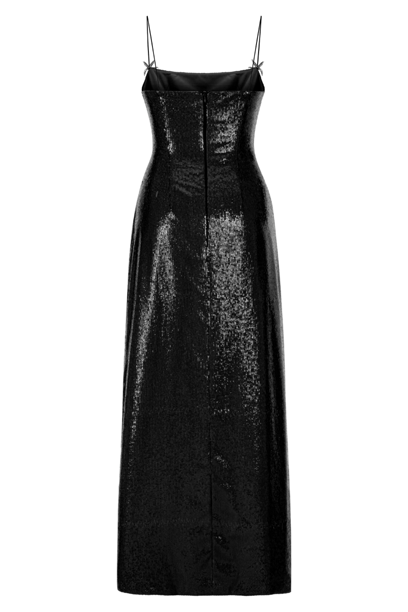 BLACK SEQUINED SLIT MAXI DRESS | Sudi Etuz | CULT MIA
