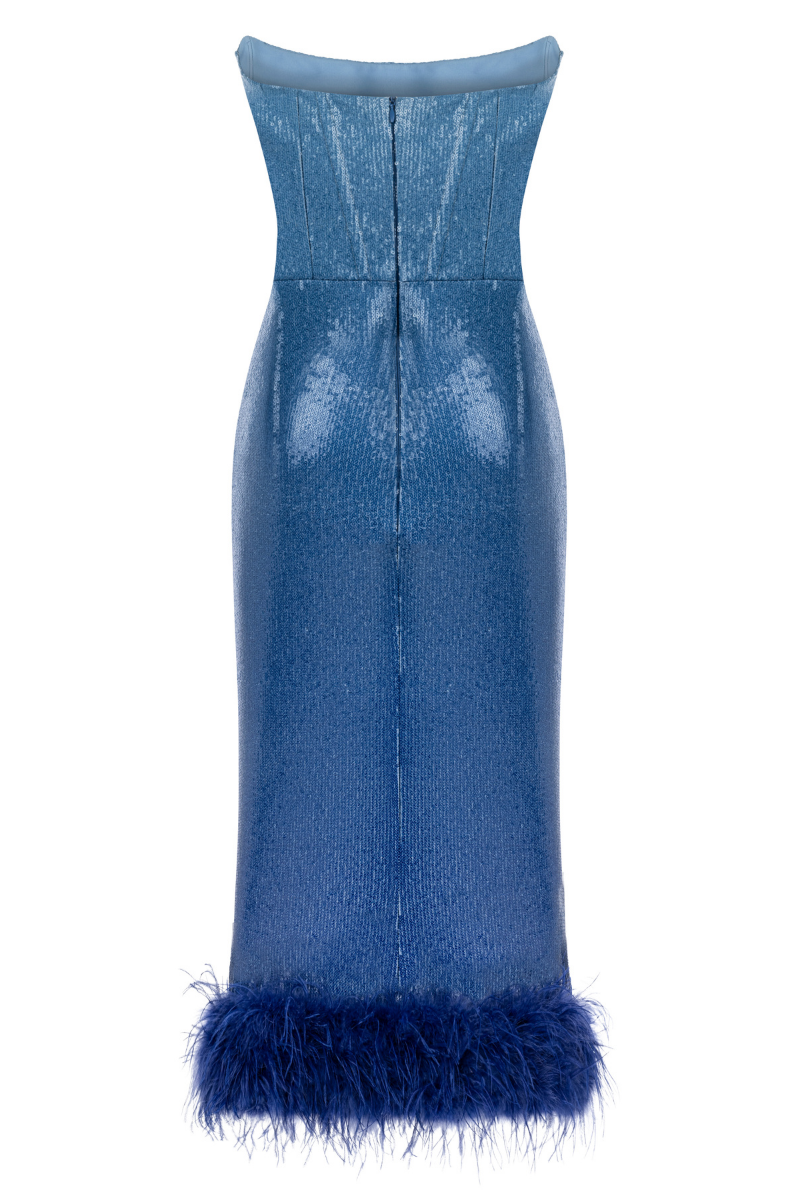 BLUE GRATIENT SEQUINED MIDI CORSET DRESS | Sudi Etuz | CULT MIA