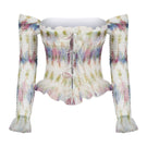 Multicolor floral print tulle top by Sudi Etuz featuring lightweight, sheer fabric and feminine design.