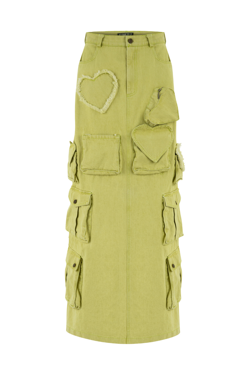 GREEN DENIM CARGO MAXI SKIRT | Sudi Etuz | CULT MIA