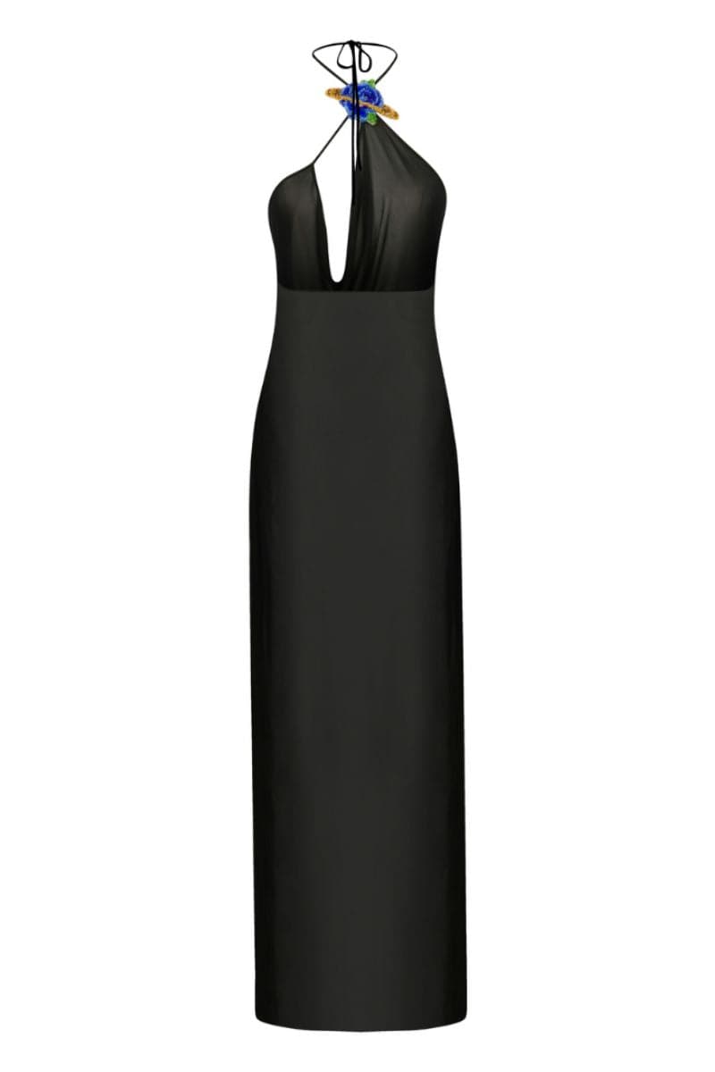 MESH MAXI DRESS WITH HANDMADE FLOWER ACCESSORY | Sudi Etuz | CULT MIA