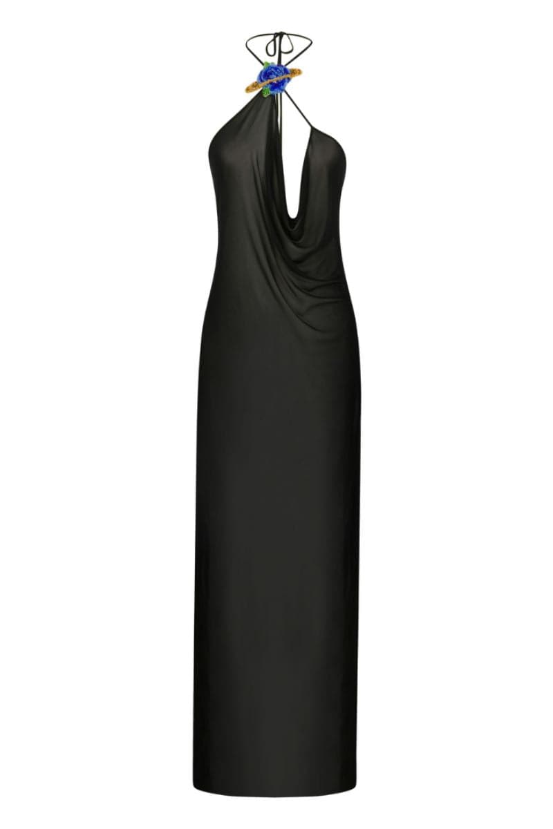 MESH MAXI DRESS WITH HANDMADE FLOWER ACCESSORY | Sudi Etuz | CULT MIA