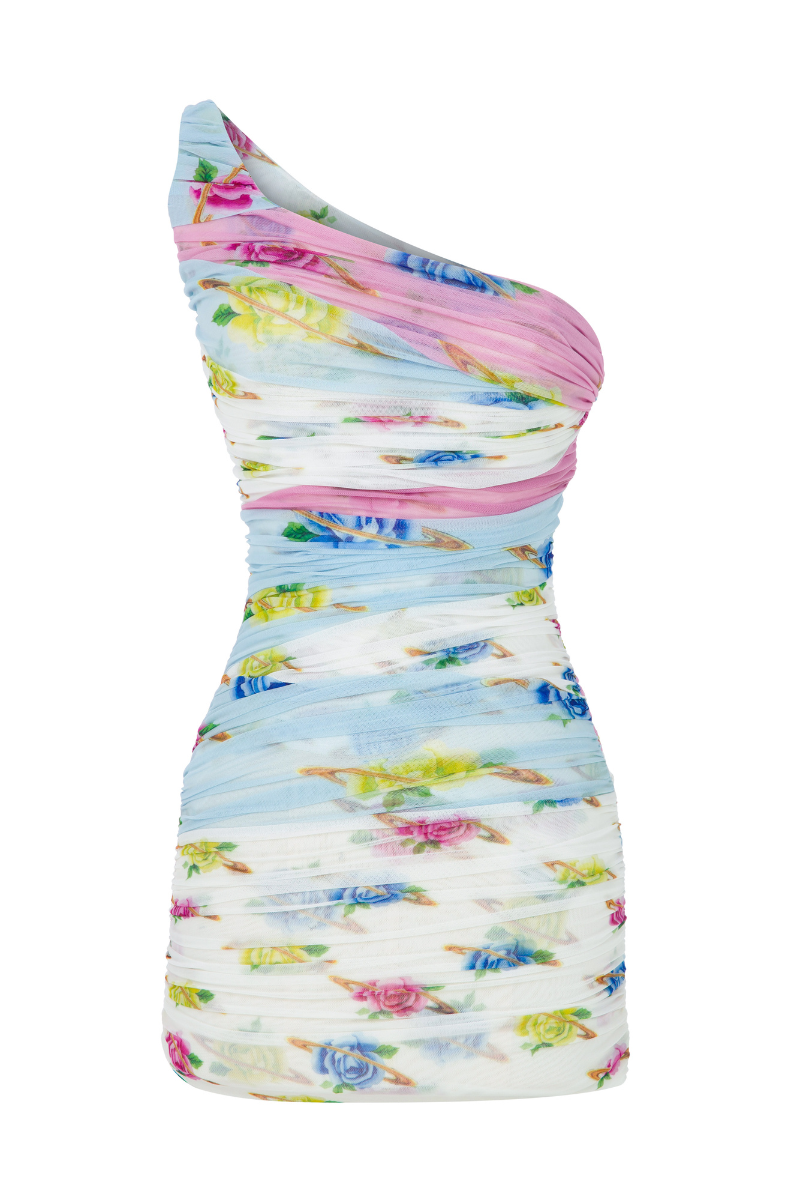 MULTICOLOR ONE-SHOULDER MINI DRESS - CULT MIA