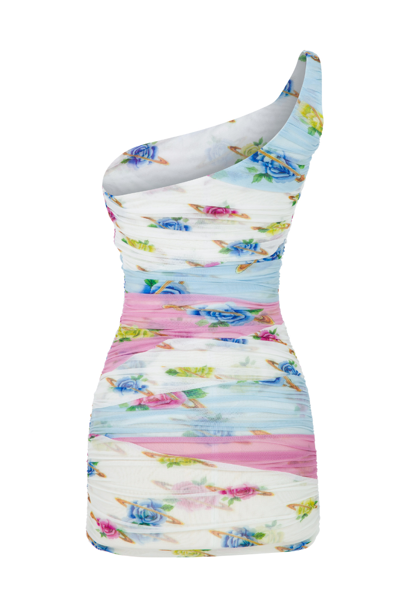 MULTICOLOR ONE-SHOULDER MINI DRESS - CULT MIA