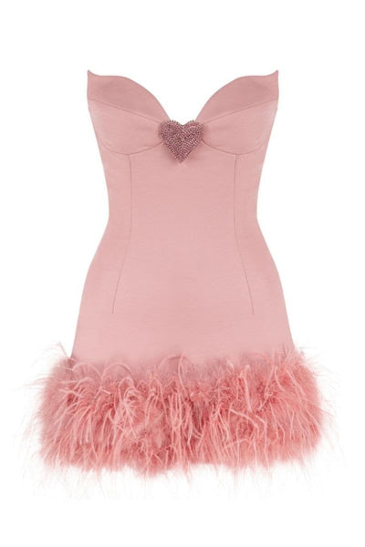 ROSY FEATHER STRAPLESS MINI DRESS | CULT MIA | Sudi Etuz