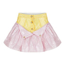 Pink and yellow sequin ruffle mini skirt by Sudi Etuz, featuring a stylish, colorful design with ruffled detailing.