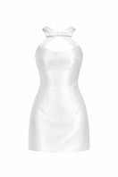 White SUNDELLE mini dress by URBAN MUSE, featuring a stylish short dress with a fitted silhouette and minimalist design.