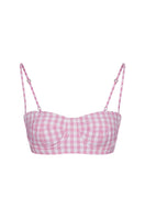Pink gingham bra from TAGG, a stylish tops piece with a soft fabric and classic pattern, displayed on a neutral background.