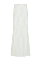 Light blue lace whale print maxi skirt by TAGG, flowing fabric with intricate lace details, perfect for casual or summer wear.