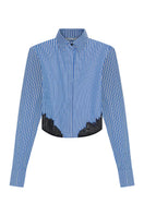 Tagg lace-trimmed crop shirt, stylish short-sleeve top with delicate lace detailing, perfect for casual or trendy outfits.