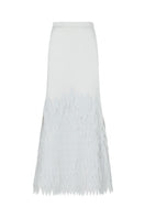 Hand embroidered white whale maxi skirt by TAGG featuring intricate whale designs on flowing fabric
