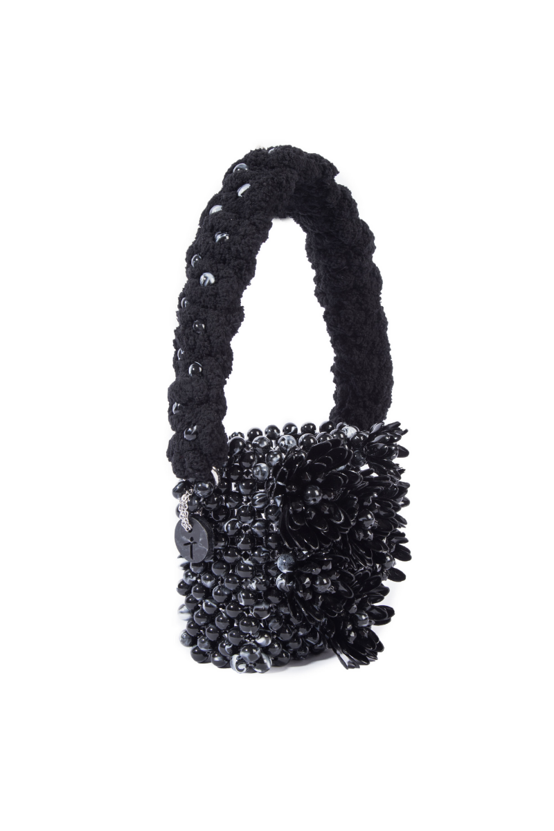 BLACK ATACAMA BEADED TOP HANDLE BAG | Tam Illi | CULT MIA