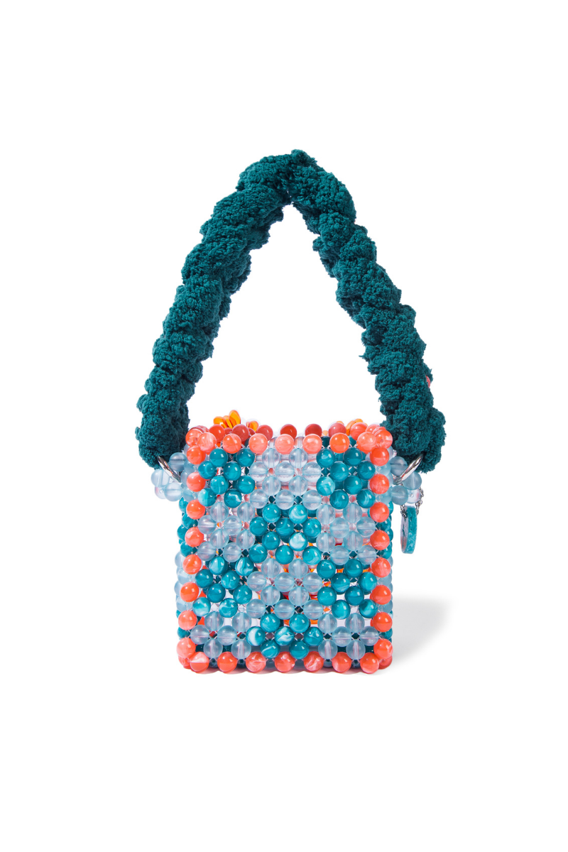ORANGE AND TEAL ATACAMA BEADED TOP HANDLE BAG | Tam Illi | CULT MIA