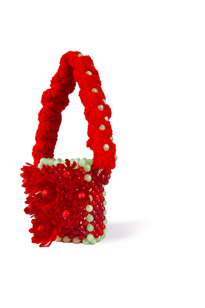RED AND GREEN ATACAMA BEADED TOP HANDLE BAG | Tam Illi | CULT MIA