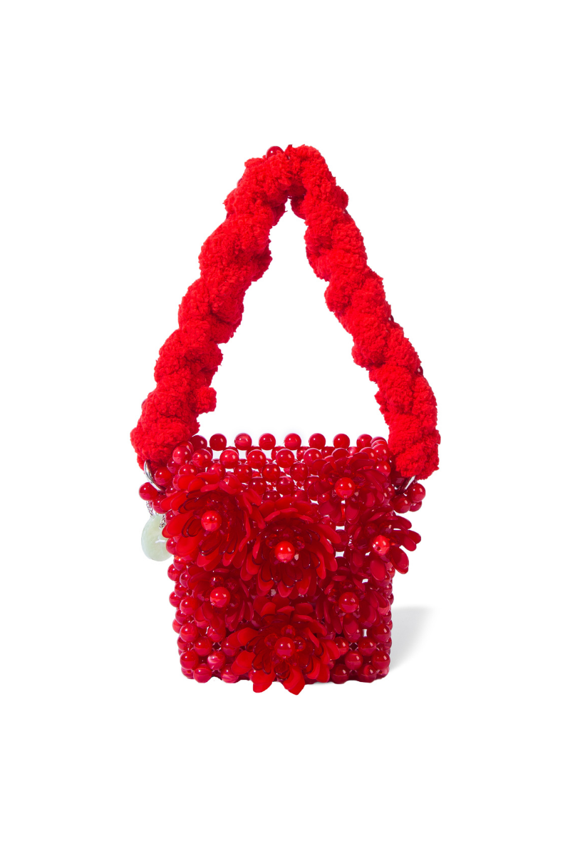 RED ATACAMA BEADED TOP HANDLE BAG | Tam Illi | CULT MIA