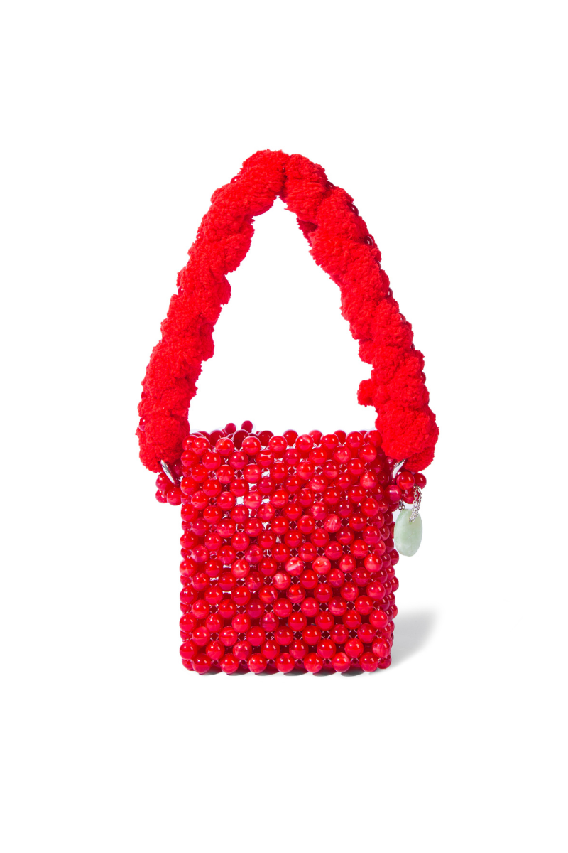 RED ATACAMA BEADED TOP HANDLE BAG | Tam Illi | CULT MIA