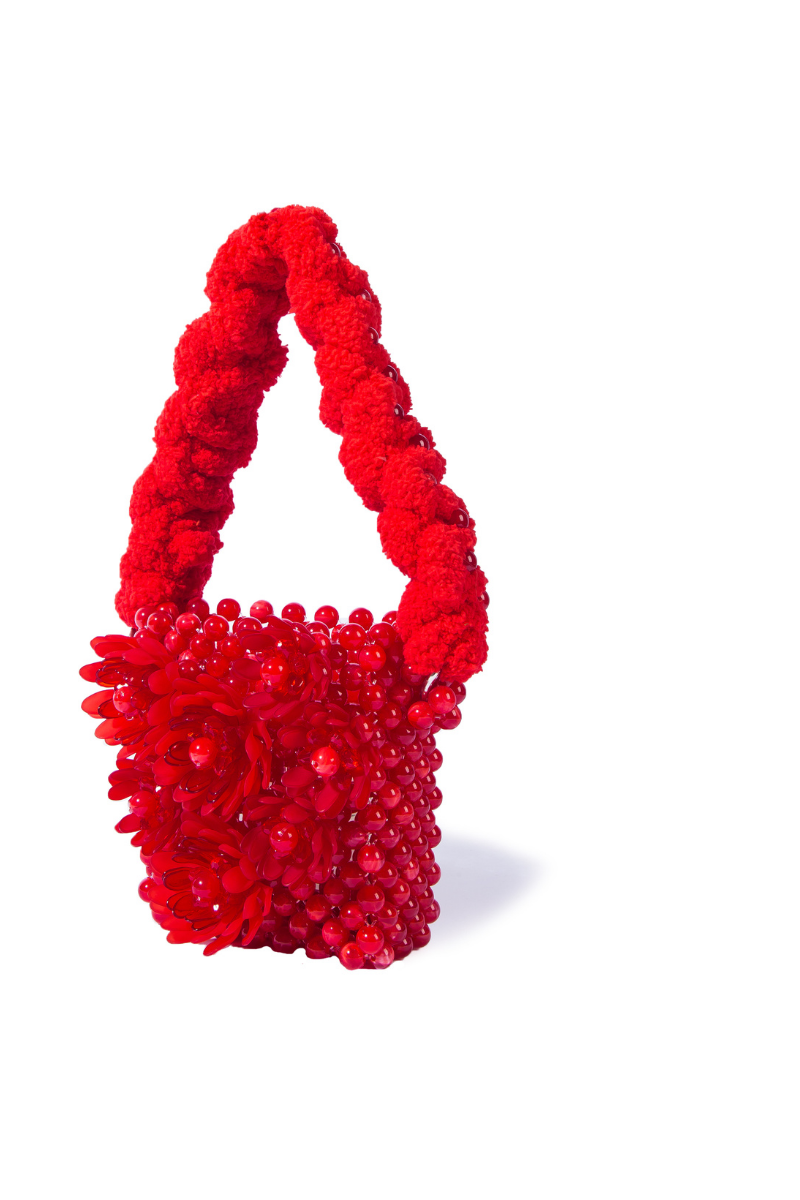 RED ATACAMA BEADED TOP HANDLE BAG | Tam Illi | CULT MIA