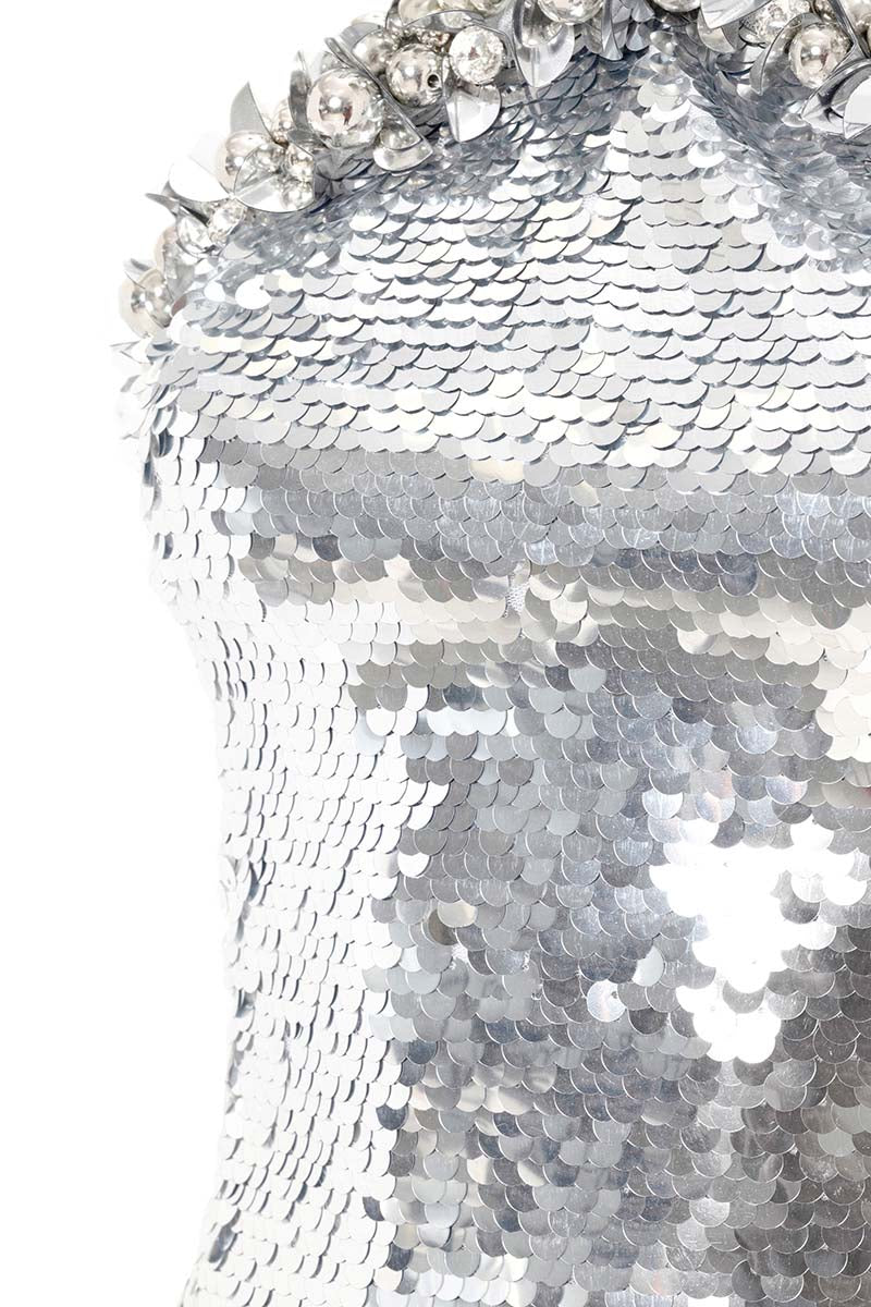 HALTERNECK MIDI DRESS IN SILVER - CULT MIA