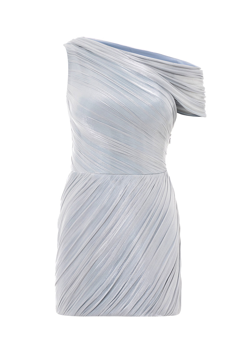 ROBE DRAPÉE À UNE ÉPAULE BLEU CLAIR