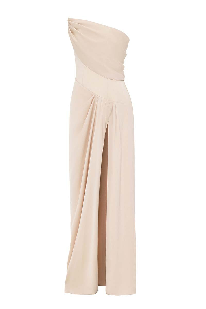 ONE-SHOULDER ROSE DRAPED GOWN - CULT MIA
