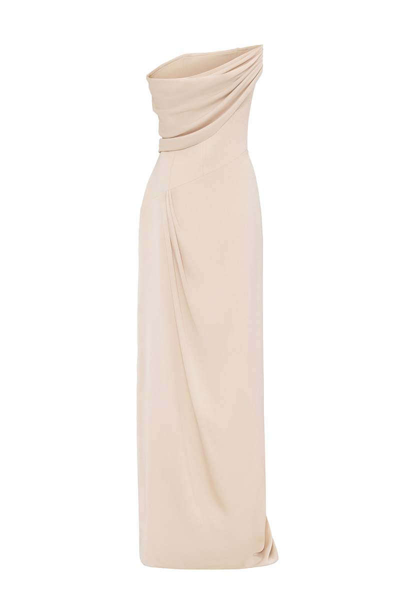 ONE-SHOULDER ROSE DRAPED GOWN - CULT MIA