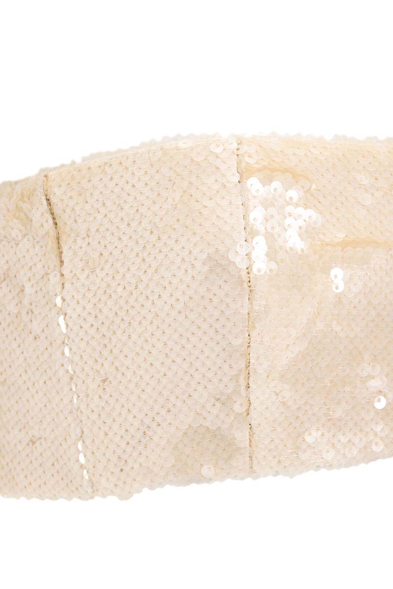 STRAPLESS CREAM SEQUINED BANDEAU TOP - CULT MIA