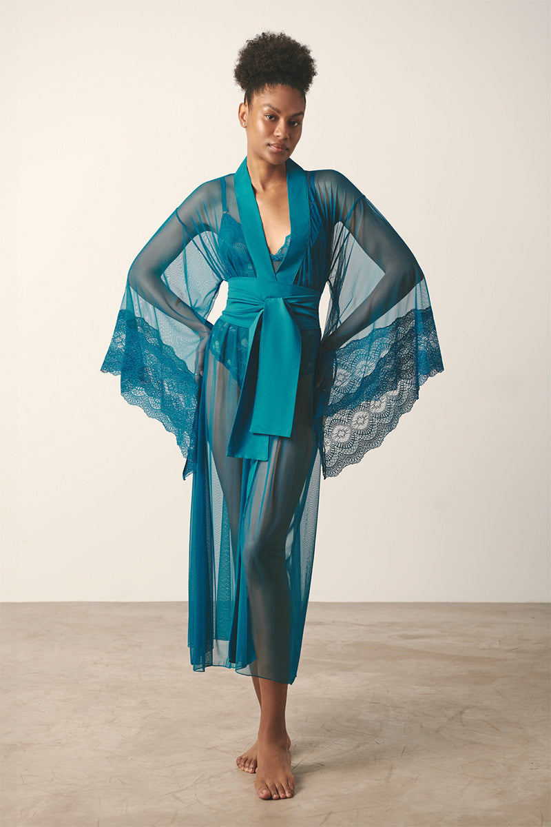 mesh kimono dress Chocolate boohoo Polka Dot Ruffle Detail Mesh Maxi Beach Kimono