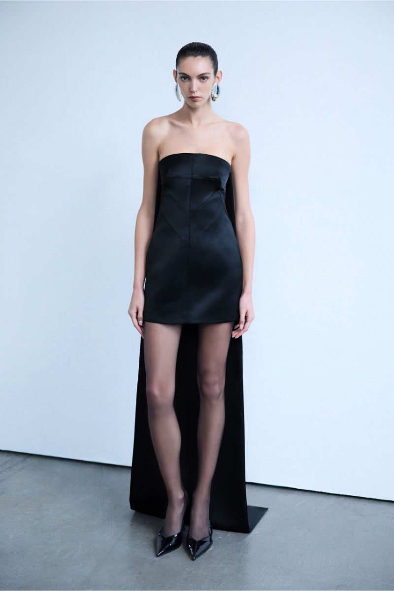 TESSA STRAPLESS MINI DRESS WITH LONG TRAIN