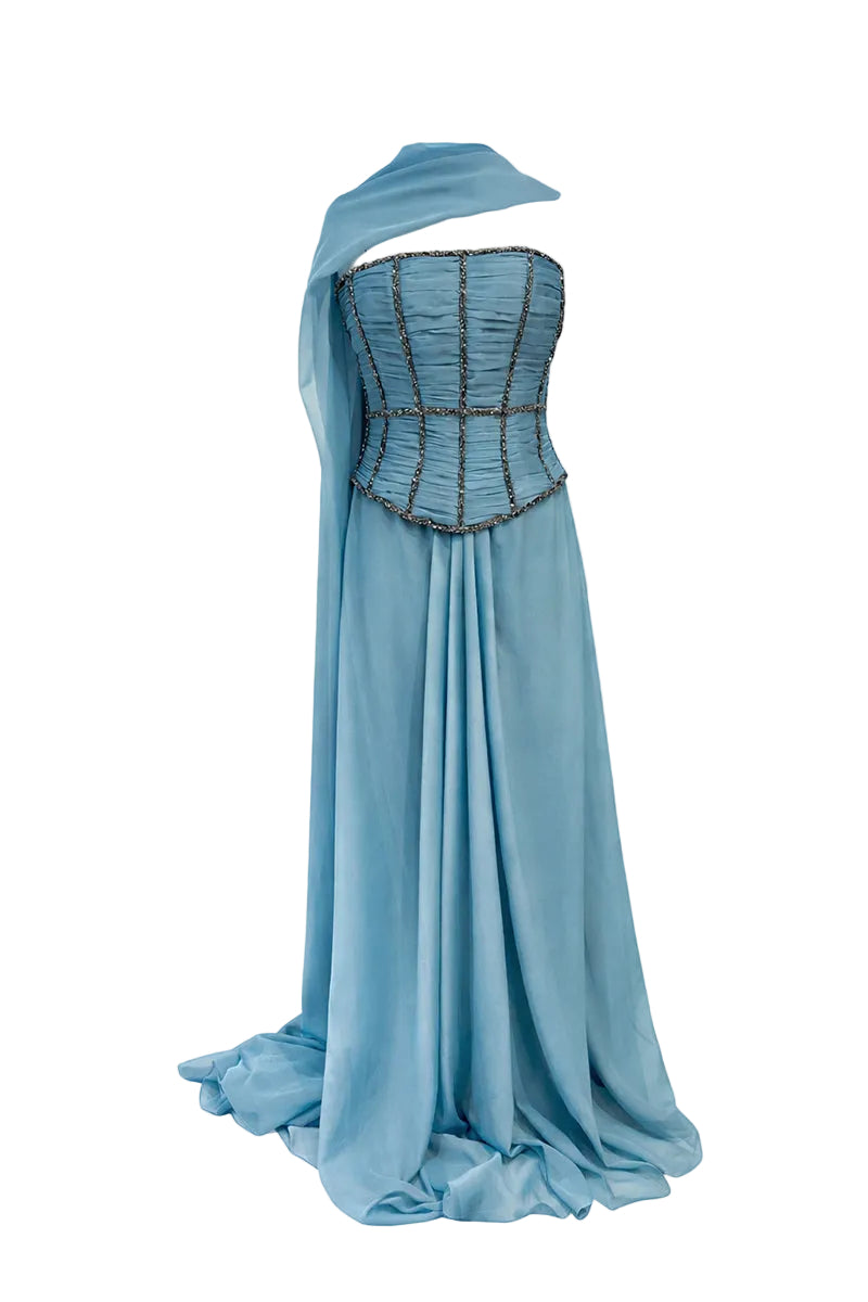 Blue Thalina Maxi Dress by URBAN MUSE featuring a flowing silhouette and elegant design, perfect for stylish occasions.