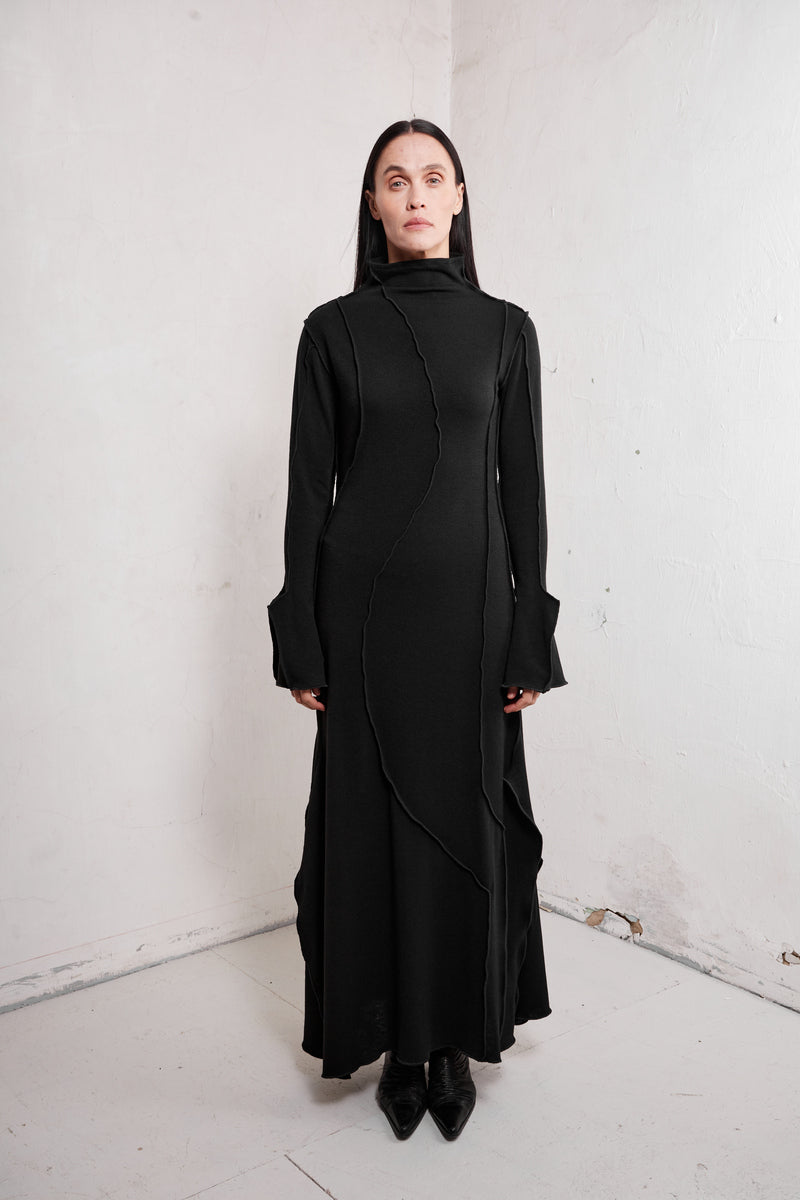INDIRA HIGH NECK ASYMMETRIC MAXI DRESS - CULT MIA