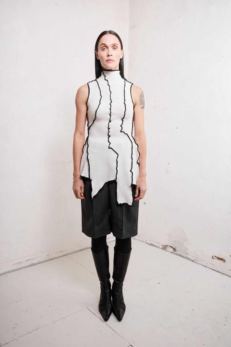AMELIA HIGH NECK ASYMMETRIC TOP WITH DECORATIVE LINEAR ELEMENTS - CULT MIA
