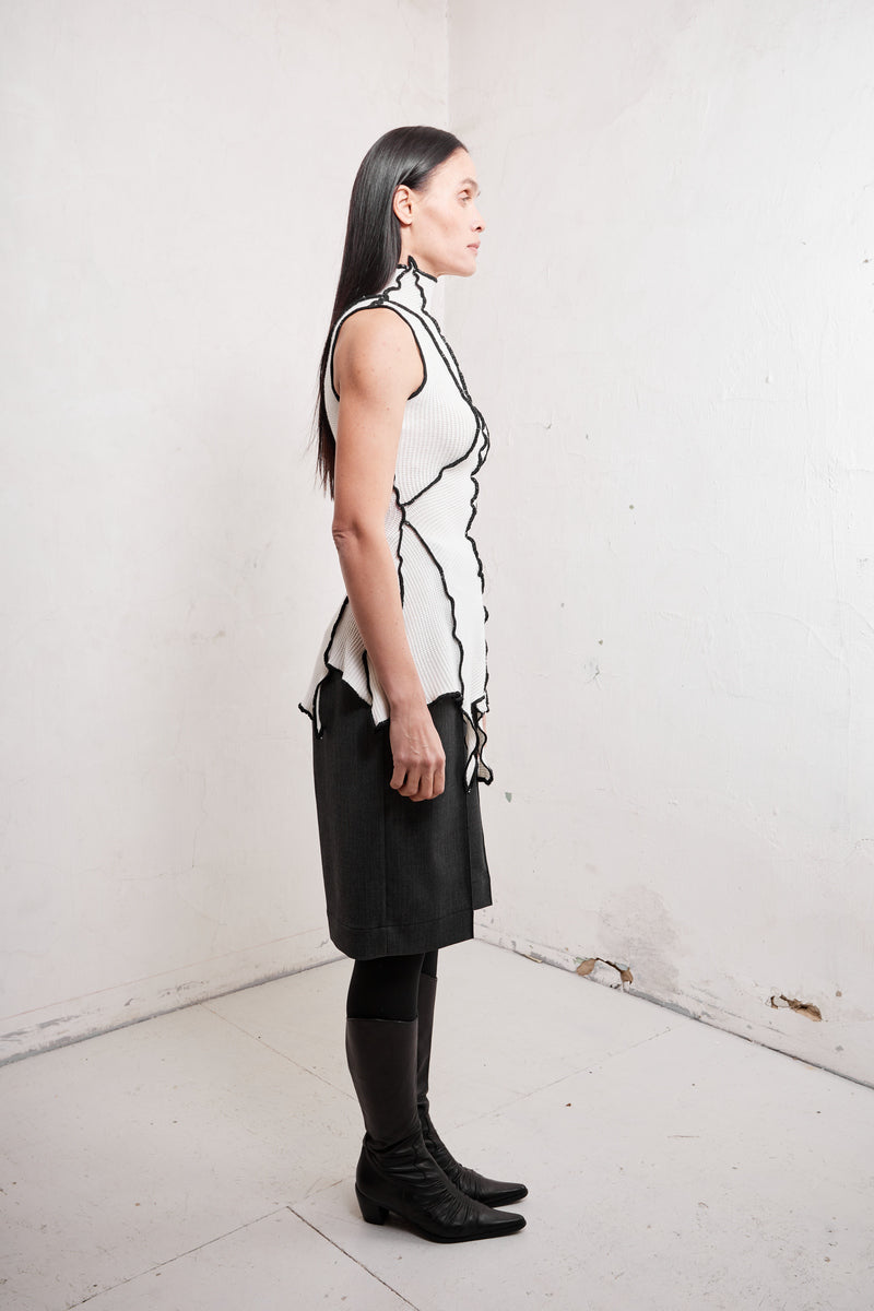 AMELIA HIGH NECK ASYMMETRIC TOP WITH DECORATIVE LINEAR ELEMENTS - CULT MIA